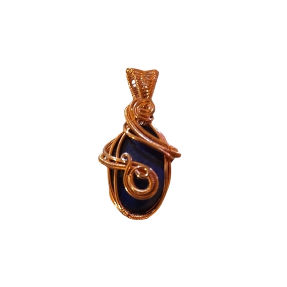 Genuine Lapis Copper Wire Wrapped Pendant Handmade - Picture 1 of 1